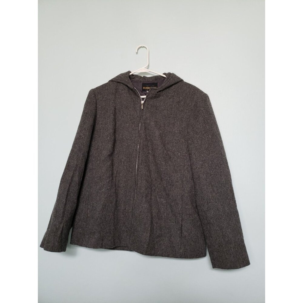 Requirements Womens 12 Jacket Long Sleeve Full Zip Gray Hooded Wool Blend Lined